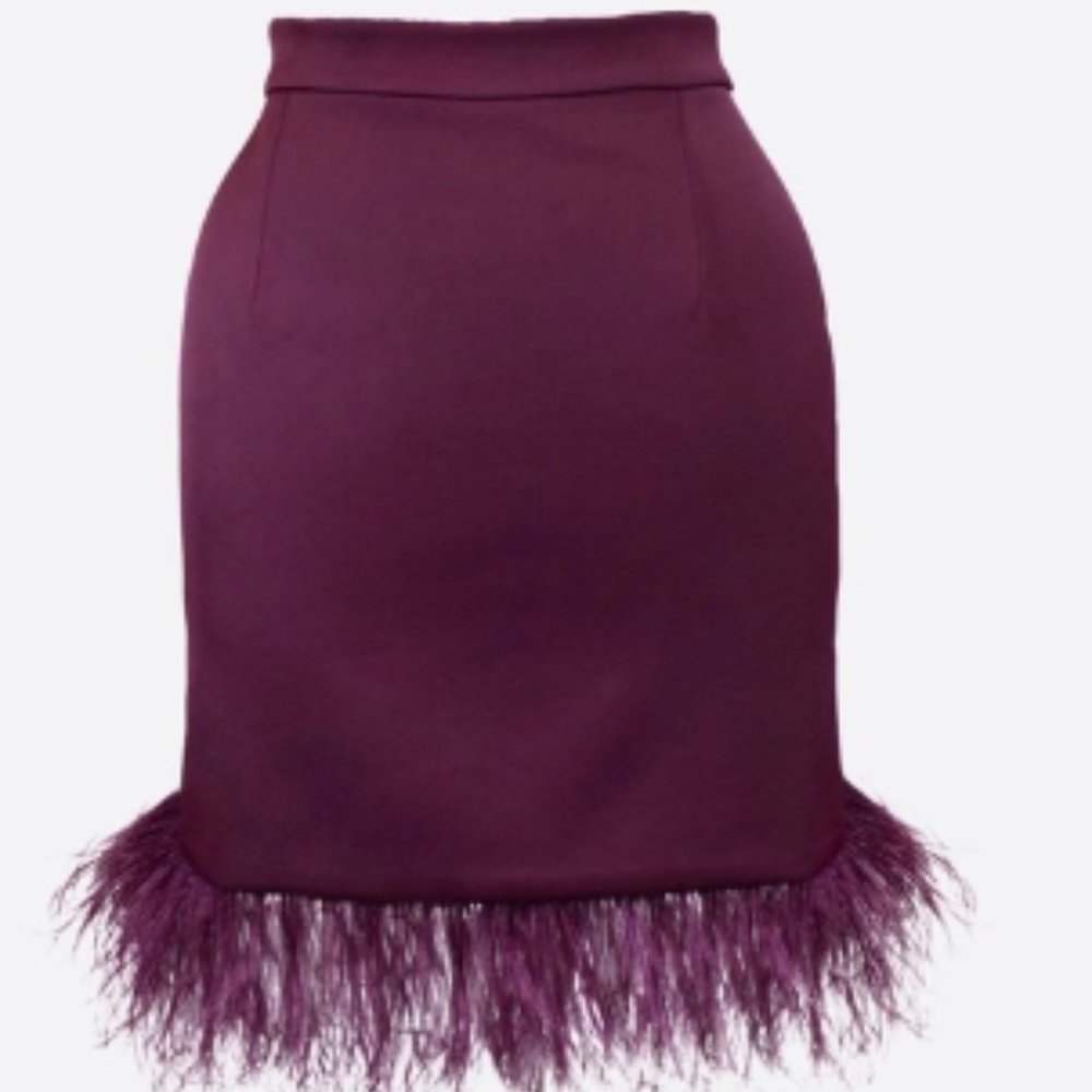 Hanifa Blaire Mini Feather Skirt (Color: Plum)
